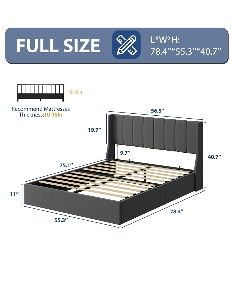Bed Frame with Storage,Hydraulic Lift Up Bed with Headboard, Modern Upholstered Platform Bed Frame,Hydraulic System with Handle