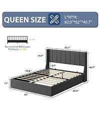 Bed Frame with Storage,Hydraulic Lift Up Bed with Headboard, Modern Upholstered Platform Bed Frame,Hydraulic System with Handle