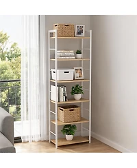 24" W x 12" D x 74" H 6-Tier Shelf with Diamond Mesh Back, Steel Frame and Engineered Wood Shelves for Living Room Home Office, White/Black