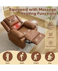 39 "L x 36 "W Pu Leather Recliner Chair with Massage and Heating, Adjustable Reclining Single Sofa for Living Room Bedroom Office, Brown