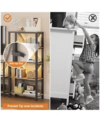Set of 2 Three-Tier Bookshelves with Led Light Strips, Modern Display Shelf with Backlights for Living Room Bedroom Home Office, Grey