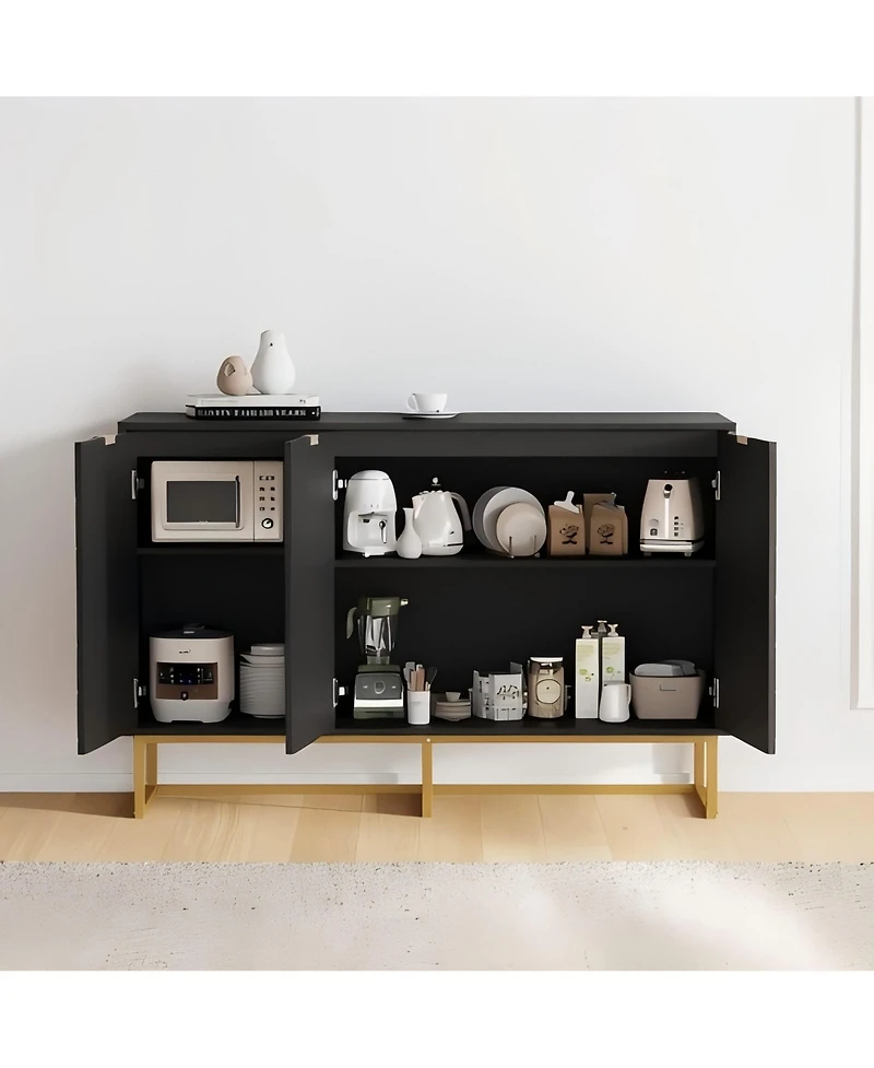 47 x 16 x 31 in Set of 2 Sideboard Buffet Cabinet with Doors, Engineered Wood Storage Credenza for Dining Room Living Room Entryway, Black