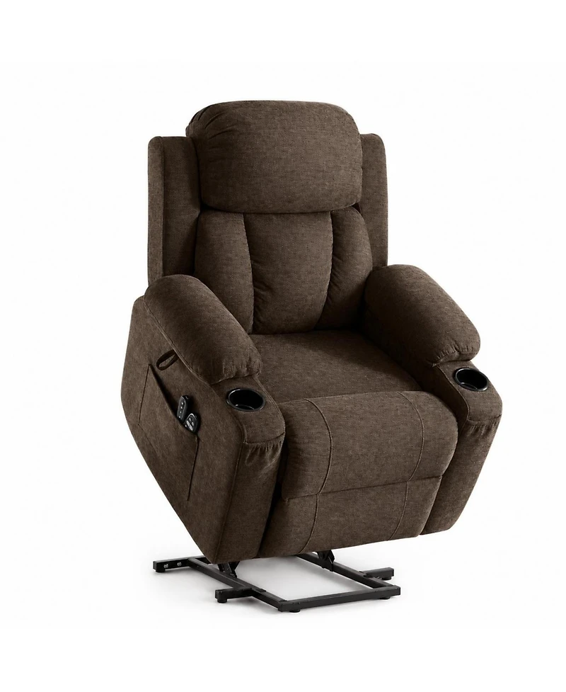 Oversized Chenille Power Lift Recliner with Heat, Massage and Memory Remote, Usb, Cup Holders,Brown