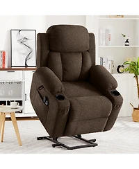 Oversized Chenille Power Lift Recliner with Heat, Massage and Memory Remote, Usb, Cup Holders,Brown