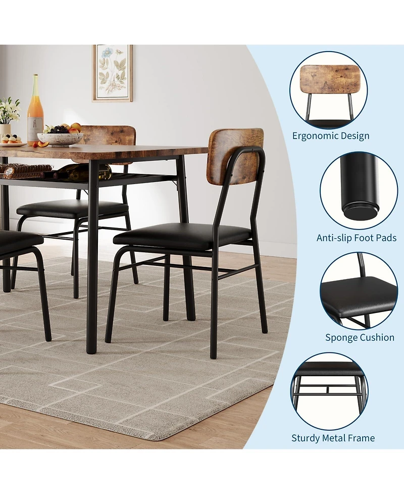 Dining Table for 2 with Storage Rack Small Kitchen Table Set with Upholstered Chairs Metal Frame Space Saving for Apartment Dining Room Small Space