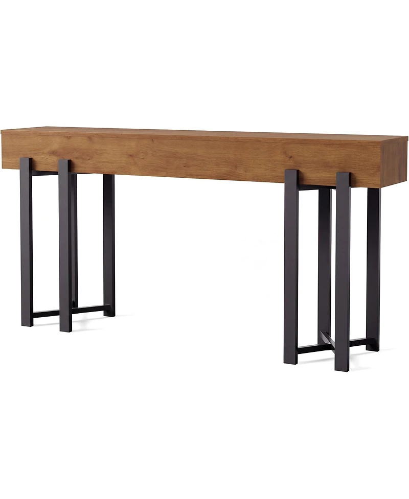 63" Modern Console Table, Wood Entryway Table with Metal Legs, Narrow Behind Couch Table, Rustic Brown/Black