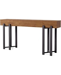 63" Modern Console Table, Wood Entryway Table with Metal Legs, Narrow Behind Couch Table, Rustic Brown/Black