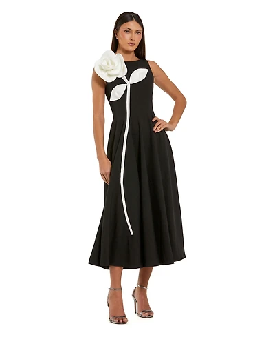 Mac Duggal Women's Floral Applique Sleeveless A-Line Midi Dress