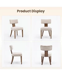 4 Set of Mid-Century Upholstered Dining Chairs, Linen Covered Chairs with Nailhead Trim, Curved Backrest and Wooden Legs for Kitchen, Dining Room