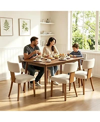 4 Set of Modern Dining Chairs, Upholstered Ergonomic Chairs with Curved Backrest and Wooden Legs, Mid-Century Farmhouse Seating for Home, Kitchen