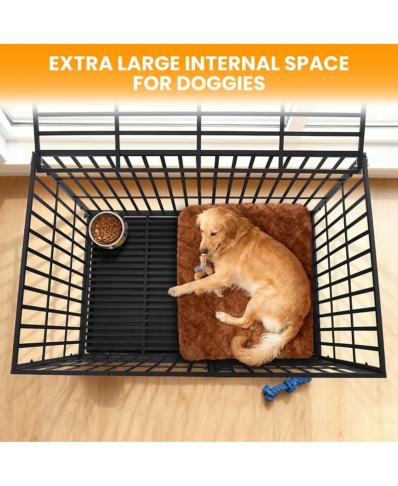 Large Heavy Duty Dog Crate, Large Metal Wire Kennel with Double Doors for Medium Large Dogs, Foldable with Removable Tray