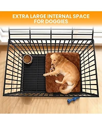 Large Heavy Duty Dog Crate, Large Metal Wire Kennel with Double Doors for Medium Large Dogs, Foldable with Removable Tray