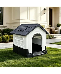 Small/Medium/Large Pp Dog Crate with Roof Window, Weatherproof Indoor Outdoor Dog House for Backyard Patio