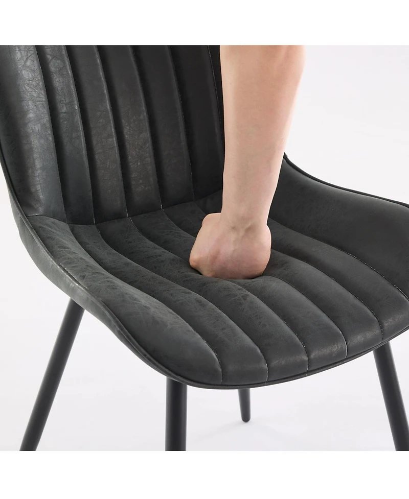 Dining Chairs Set of 2, Ergonomic Upholstered Kitchen Chair with Waterproof Pu Leather Seat, Stable Metal Legs, 300 lbs Capacity, Black