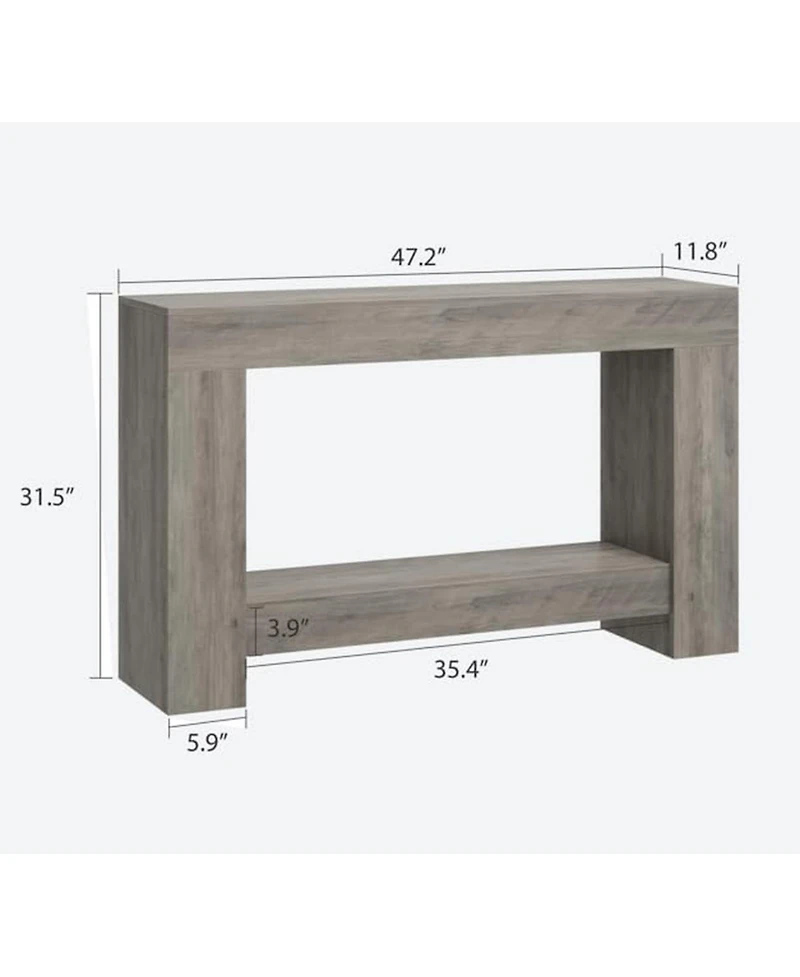 47.2" Farmhouse Console Table with H-Base, 2-Tier Entryway Sofa Table for Living Room,Light Grey