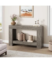 47.2" Farmhouse Console Table with H-Base, 2-Tier Entryway Sofa Table for Living Room,Grey