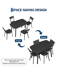 5-Piece Dining Table Set for 4, Space-Saving Kitchen Table and Ergonomic Curved Chairs with Under Table Storage Rack, Safe Rounded Corners, Black