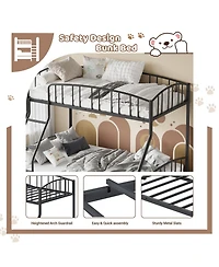 Bunk Bed Twin Over Full Metal Heavy Duty Steel Frame with Arched Guardrail and Ladder 400 lbs Capacity Space-Saving for Bedroom Guest Room Black