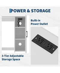 Coffee Bar Cabinet with Fridge Space, Mini Fridge Stand with Barn Door, Built-In Power Outlet, Adjustable Storage Space for Kitchen, Office, Dorm