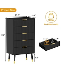 24 x 15 x 42.5 in 2-Pack 5-Drawer Chest with Gold Legs, Engineered Wood Dresser Storage for Bedroom Hallway Living Room, Black