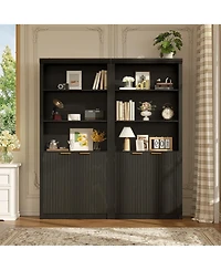 31.5 x 14 x 71 in Pack of 2 Storage Cabinet with Doors and Shelves, Engineered Wood Bookcase with Crown Molding for Living Room, Black