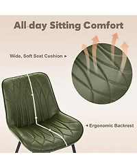 Dining Chairs Set of 2, Modern Upholstered Faux Leather Side Chairs with Thick Cushions and Metal Legs for Kitchen, Dining Room, Green