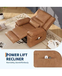 Power Lift Recliner with Heat and Massage, Pu Leather Electric Chair for Seniors,Brown