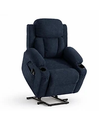 Oversized Chenille Power Lift Recliner with Heat, Massage and Memory Remote, Usb, Cup Holders,Blue