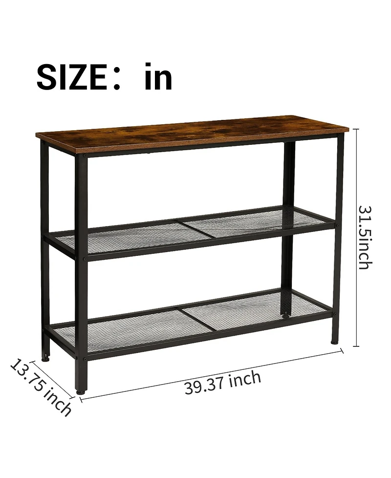 40" Industrial 3-Tier Console Table with Mesh Shelves