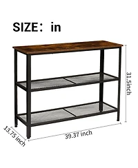 40" Industrial 3-Tier Console Table with Mesh Shelves