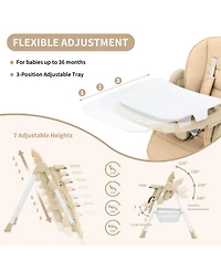 Baby High Chair, Foldable Portable Dining Chair for Babies and Toddlers with Adjustable Footrest and 5-Point Harness, Removable Tray, 7-Seat Height