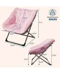 Folding Saucer Chairs Set of 2 Comfy Faux Fur Lazy Chair with Metal Frame 300 lb Capacity No Assembly Required for Bedroom Dorm Apartment