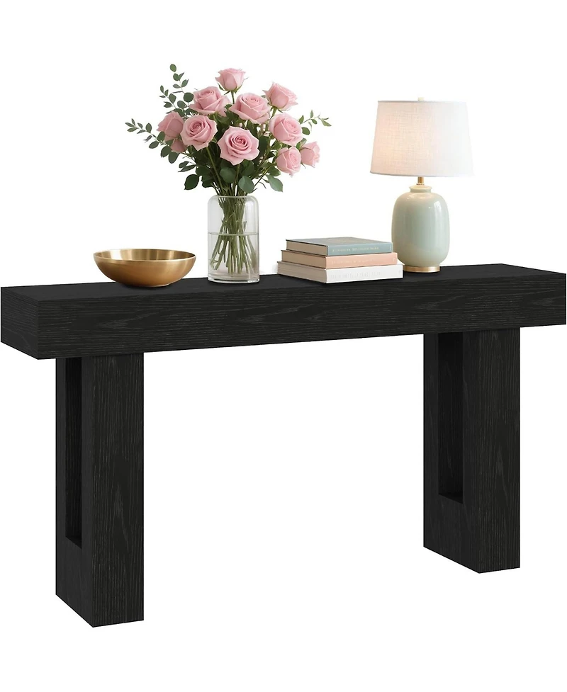 63" Black Wood Farmhouse Console Table, Narrow Sofa Table for Entryway and Living Room