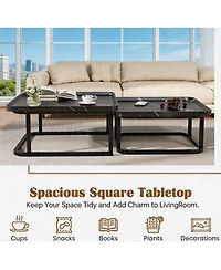 Set of 2 Black Nesting Coffee Tables, Mid-Century Modern Square Stackable Side Tables