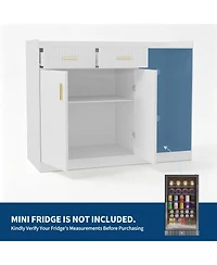 Coffee Bar Cabinet with Fridge Space, Fluted Wine Cabinet with Charging Station, Mini Fridge Cabinet Drawers Adjustable Shelf, Home Bar Dining Room