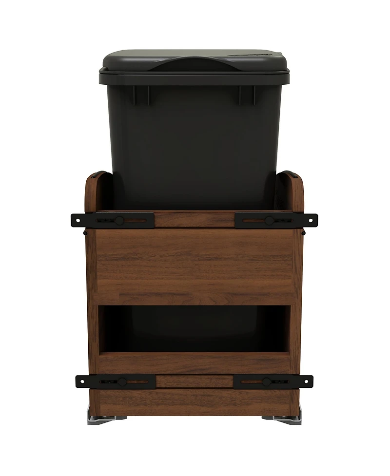 Rev-a-Shelf Walnut Wood Pullout Waste Container, Soft-Close, 35 qt, Black