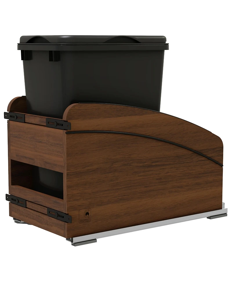 Rev-a-Shelf Walnut Wood Pullout Waste Container, Soft-Close, 35 qt, Black