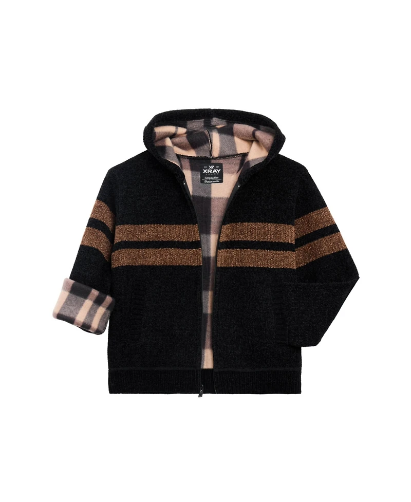 Xray Boys Hooded Flannel Lined Full Zip Sweater With Stripes