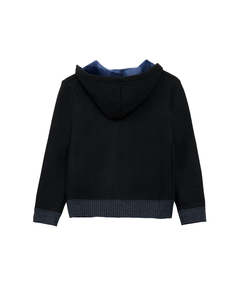 Xray Boy's Full Zip Hooded Sweater With Stripes And Faux Shearling Lining