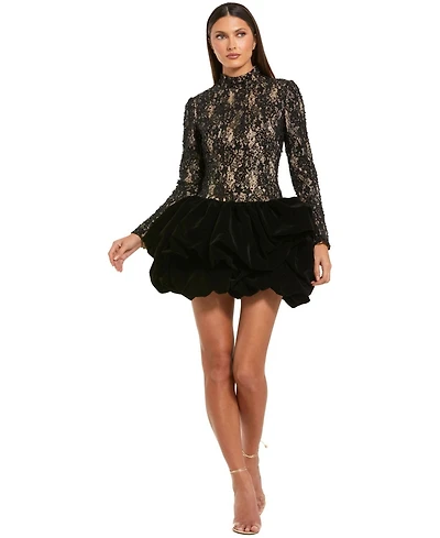 Mac Duggal Women's Sequin Lace Bubble Hem Mini Dress
