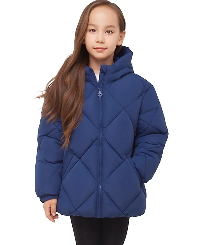Rokka&Rolla Girls' Charlotte Diamond Quilted Hooded Puffer Jacket, 4-18