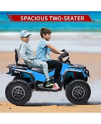 24V Dual Seat Kids Ride On Atv Utility Vehicle, 4WD Battery Powered Off Road Car with Foam Wheels for Outdoor Fun, Grey/Brown/Red/Blue, Ages 3-8