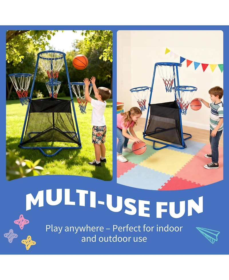 Compact Kids Basketball Hoop Stand Toy Ages 3+, Adjustable Indoor Outdoor Basketball Set with Backboard, Backyard Play, Black
