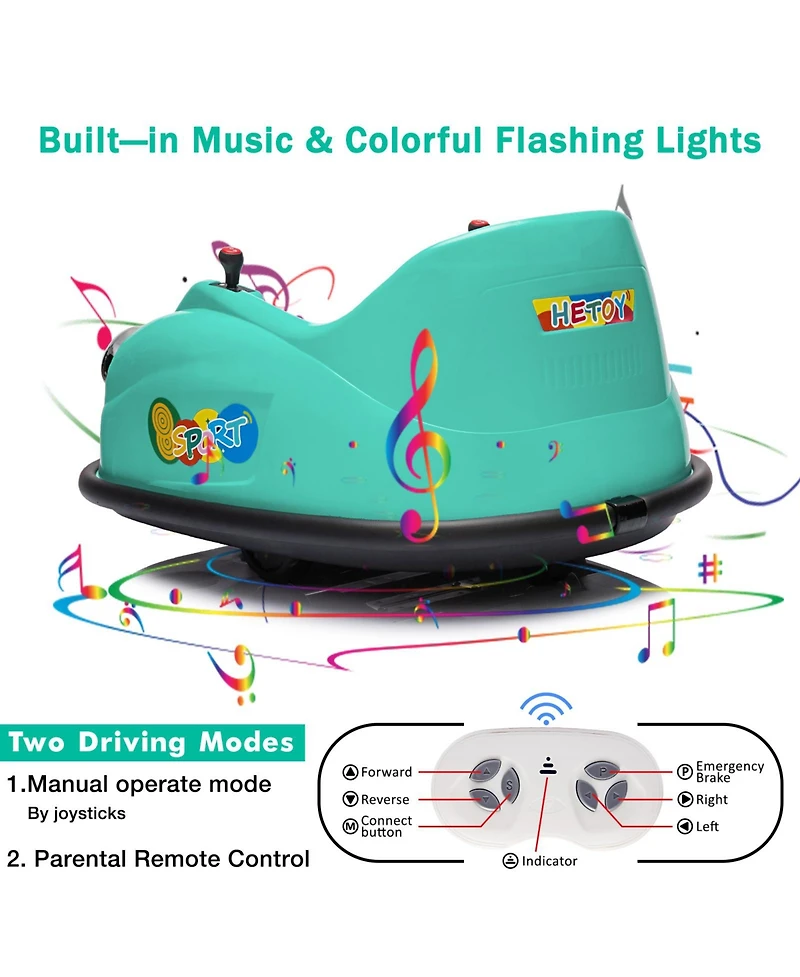 12V Electric Ride-On Bumper Car for Kids, 360degree(s) Spin, Remote Control, Music, Safety Certified, Fun Gift for Boys and Girls