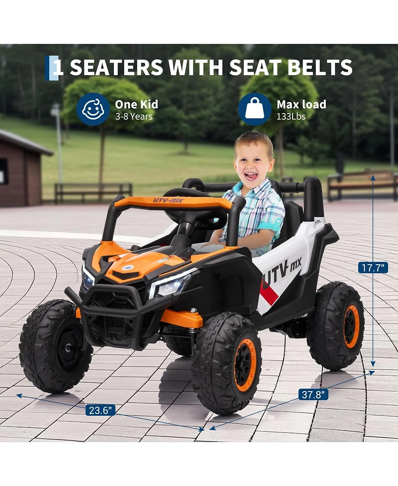 12V Kids Ride On Utv with Remote Control, Battery Powered 4-Wheel Off Road Vehicle with Dual Motors for Outdoor Fun, Orange, Ages 3-6