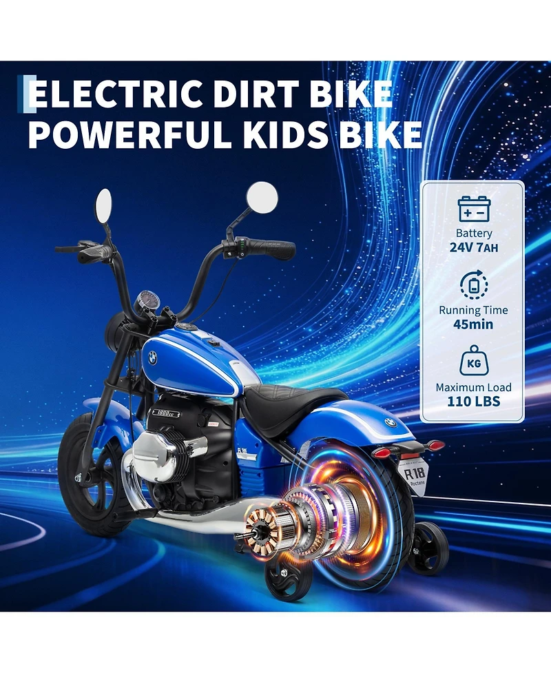 24V Licensed Kids Ride On Sport Motorcycle, High Speed Electric Bike with Brushless Motor for Outdoor Riding, Green/Blue/Red/Black, Ages 6-14