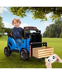 12V Kids Ride On Forklift Truck Toy, Battery Powered Construction Vehicle with Lifting Forks for Outdoor Fun, Blue, Ages 3-6