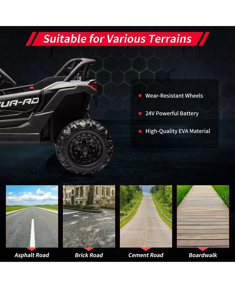 24V Battery Powered Kids Ride On Utv Utility Vehicle, 4-Wheel Off Road Electric Toy for Outdoor Driving Fun, Black/White, Ages 3-8
