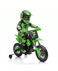 Single Seat 12V Kids Ride On Motorcycle Toy Ages 3-6, Battery Powered Electric Off-Road Vehicle with Lights, Orange/Red/Green