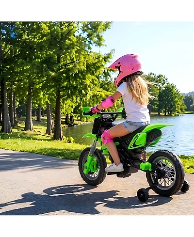 Single Seat 12V Kids Ride On Motorcycle Toy Ages 3-6, Battery Powered Electric Off-Road Vehicle with Lights, Orange/Red/Green